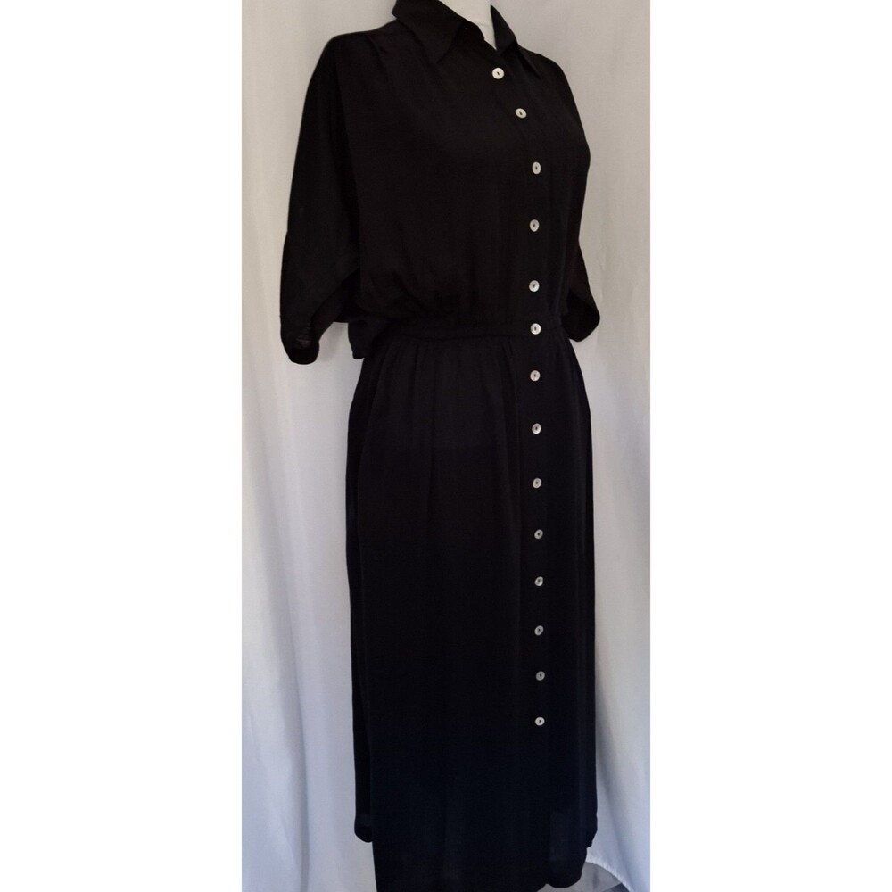 VTG 90s oversized midi  Button down Crinkle shirt dress Pockets grunge sz 6 - Picture 3 of 5